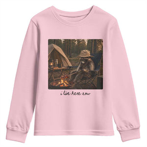 Funny Camping Raccoon Youth Sweatshirt I Live Here Now Outdoor Lover