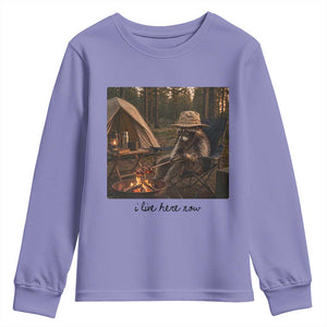 Funny Camping Raccoon Youth Sweatshirt I Live Here Now Outdoor Lover