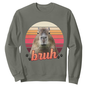 Capybara Lover Sweatshirt Funny Bruh Meme Animal Humor Gift TS12 Military Green Print Your Wear