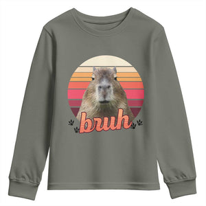 Capybara Lover Youth Sweatshirt Funny Bruh Meme Animal Humor Gift TS12 Military Green Print Your Wear