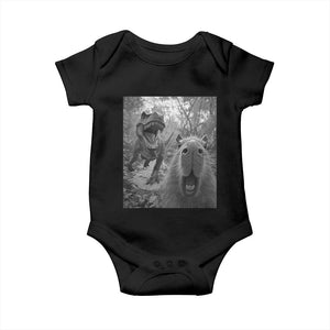 Funny Capybara Selfie With Dinosaur Meme Baby Onesie Animal Humor Gift TS12 Black Print Your Wear