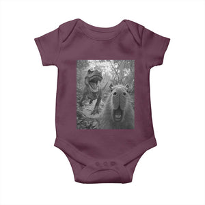 Funny Capybara Selfie With Dinosaur Meme Baby Onesie Animal Humor Gift TS12 Maroon Print Your Wear