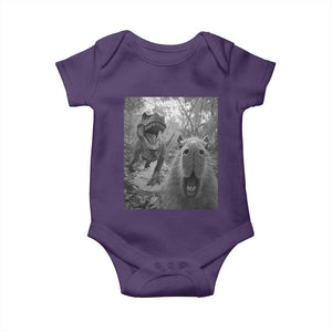 Funny Capybara Selfie With Dinosaur Meme Baby Onesie Animal Humor Gift TS12 Purple Print Your Wear