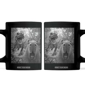 Funny Capybara Selfie With Dinosaur Meme Coffee Mug Animal Humor Gift TS12 Black Print Your Wear