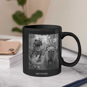 Funny Capybara Selfie With Dinosaur Meme Coffee Mug Animal Humor Gift TS12 Print Your Wear