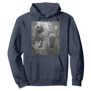 Funny Capybara Selfie With Dinosaur Meme Hoodie Animal Humor Gift TS12 Navy Print Your Wear