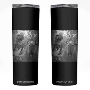 Funny Capybara Selfie With Dinosaur Meme Skinny Tumbler Animal Humor Gift TS12 Black Print Your Wear