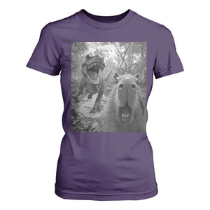 Funny Capybara Selfie With Dinosaur Meme T Shirt For Women Animal Humor Gift TS12 Purple Print Your Wear