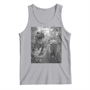 Funny Capybara Selfie With Dinosaur Meme Tank Top Animal Humor Gift TS12 Athletic Heather Print Your Wear