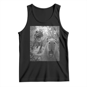 Funny Capybara Selfie With Dinosaur Meme Tank Top Animal Humor Gift TS12 Black Print Your Wear