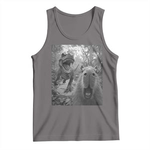 Funny Capybara Selfie With Dinosaur Meme Tank Top Animal Humor Gift TS12 Deep Heather Print Your Wear