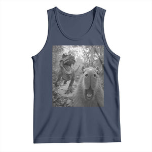 Funny Capybara Selfie With Dinosaur Meme Tank Top Animal Humor Gift TS12 Navy Print Your Wear