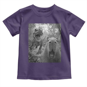 Funny Capybara Selfie With Dinosaur Meme Toddler T Shirt Animal Humor Gift TS12 Purple Print Your Wear