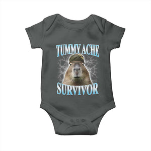 Tummy Ache Survivor Baby Onesie Funny Capybara Meme For Animal Lover TS12 Dark Heather Print Your Wear