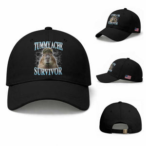 Tummy Ache Survivor Baseball Cap Funny Capybara Meme For Animal Lover TS12 Baseball Cap Universal Fit Black Print Your Wear