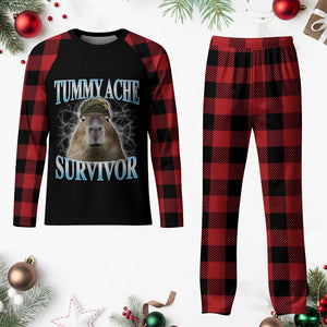 Tummy Ache Survivor Plaid Pajama Set Funny Capybara Meme For Animal Lover TS12 Buffalo Plaid Print Your Wear