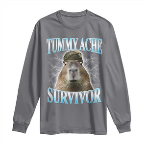 Tummy Ache Survivor Long Sleeve Shirt Funny Capybara Meme For Animal Lover TS12 Charcoal Print Your Wear