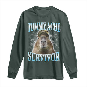 Tummy Ache Survivor Long Sleeve Shirt Funny Capybara Meme For Animal Lover TS12 Dark Forest Green Print Your Wear