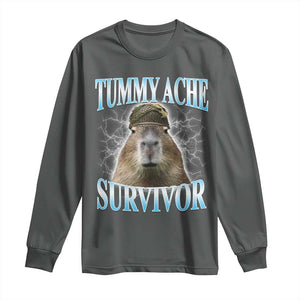 Tummy Ache Survivor Long Sleeve Shirt Funny Capybara Meme For Animal Lover TS12 Dark Heather Print Your Wear