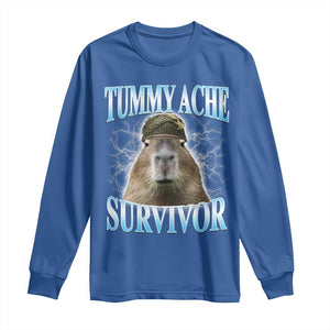 Tummy Ache Survivor Long Sleeve Shirt Funny Capybara Meme For Animal Lover TS12 Royal Blue Print Your Wear