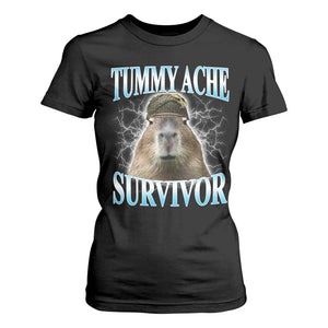 Tummy Ache Survivor T Shirt For Women Funny Capybara Meme For Animal Lover TS12 Black Print Your Wear