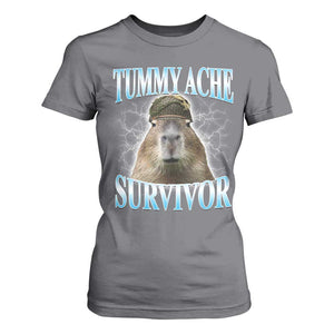 Tummy Ache Survivor T Shirt For Women Funny Capybara Meme For Animal Lover TS12 Charcoal Print Your Wear