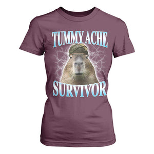 Tummy Ache Survivor T Shirt For Women Funny Capybara Meme For Animal Lover TS12 Maroon Print Your Wear