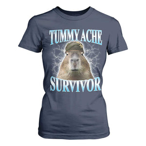 Tummy Ache Survivor T Shirt For Women Funny Capybara Meme For Animal Lover TS12 Navy Print Your Wear