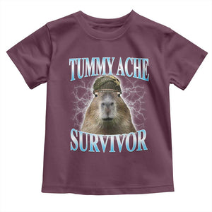 Tummy Ache Survivor Toddler T Shirt Funny Capybara Meme For Animal Lover TS12 Maroon Print Your Wear