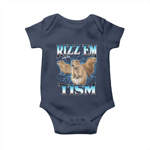 Autism Capybara Baby Onesie Funny Rizz Em With The Tism TS12 Navy Print Your Wear