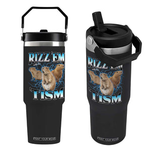 Autism Capybara Flip Straw Tumbler Funny Rizz Em With The Tism TS12 One Size: 30 oz Black Print Your Wear