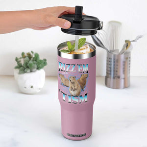 Autism Capybara Flip Straw Tumbler Funny Rizz Em With The Tism TS12 One Size: 30 oz Light Pink Print Your Wear