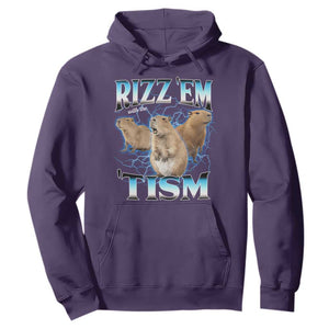 Autism Capybara Hoodie Funny Rizz Em With The Tism TS12 Purple Print Your Wear
