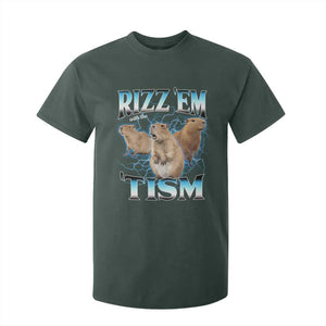Autism Capybara T Shirt For Kid Funny Rizz Em With The Tism TS12 Dark Forest Green Print Your Wear
