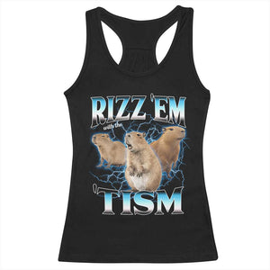 Autism Capybara Racerback Tank Top Funny Rizz Em With The Tism TS12 Black Print Your Wear