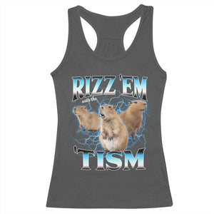 Autism Capybara Racerback Tank Top Funny Rizz Em With The Tism TS12 Dark Heather Print Your Wear