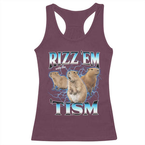 Autism Capybara Racerback Tank Top Funny Rizz Em With The Tism TS12 Maroon Print Your Wear