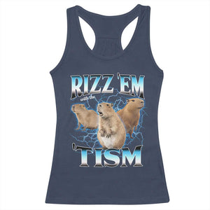 Autism Capybara Racerback Tank Top Funny Rizz Em With The Tism TS12 Navy Print Your Wear