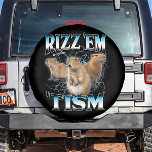 Autism Capybara Spare Tire Cover Funny Rizz Em With The Tism TS12 No hole Black Print Your Wear