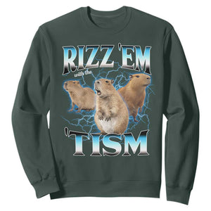 Autism Capybara Sweatshirt Funny Rizz Em With The Tism TS12 Dark Forest Green Print Your Wear