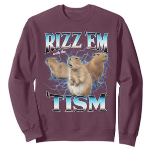 Autism Capybara Sweatshirt Funny Rizz Em With The Tism TS12 Maroon Print Your Wear