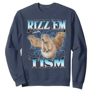 Autism Capybara Sweatshirt Funny Rizz Em With The Tism TS12 Navy Print Your Wear