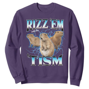 Autism Capybara Sweatshirt Funny Rizz Em With The Tism TS12 Purple Print Your Wear