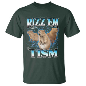 Autism Capybara T Shirt Funny Rizz Em With The Tism TS12 Dark Forest Green Print Your Wear