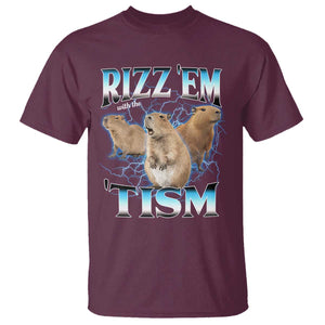 Autism Capybara T Shirt Funny Rizz Em With The Tism TS12 Maroon Print Your Wear