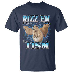 Autism Capybara T Shirt Funny Rizz Em With The Tism TS12 Navy Print Your Wear