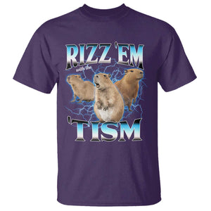 Autism Capybara T Shirt Funny Rizz Em With The Tism TS12 Purple Print Your Wear