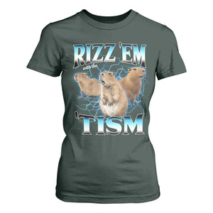 Autism Capybara T Shirt For Women Funny Rizz Em With The Tism TS12 Dark Forest Green Print Your Wear