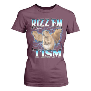 Autism Capybara T Shirt For Women Funny Rizz Em With The Tism TS12 Maroon Print Your Wear