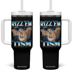 Autism Capybara Tumbler With Handle Funny Rizz Em With The Tism TS12 One Size: 40 oz Black Print Your Wear